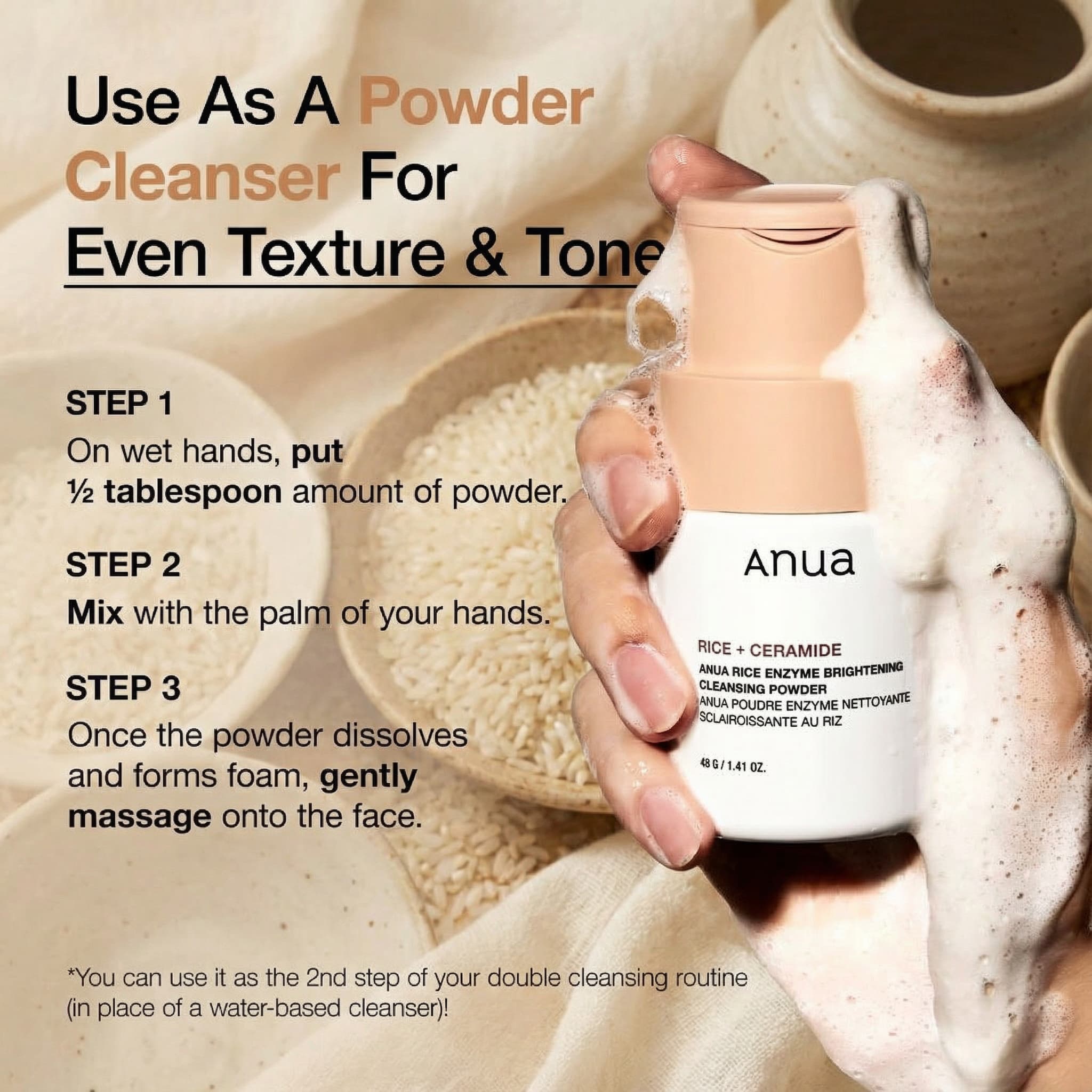 ANUA  Rice Enzyme Brightening Cleansing Powder, 40g