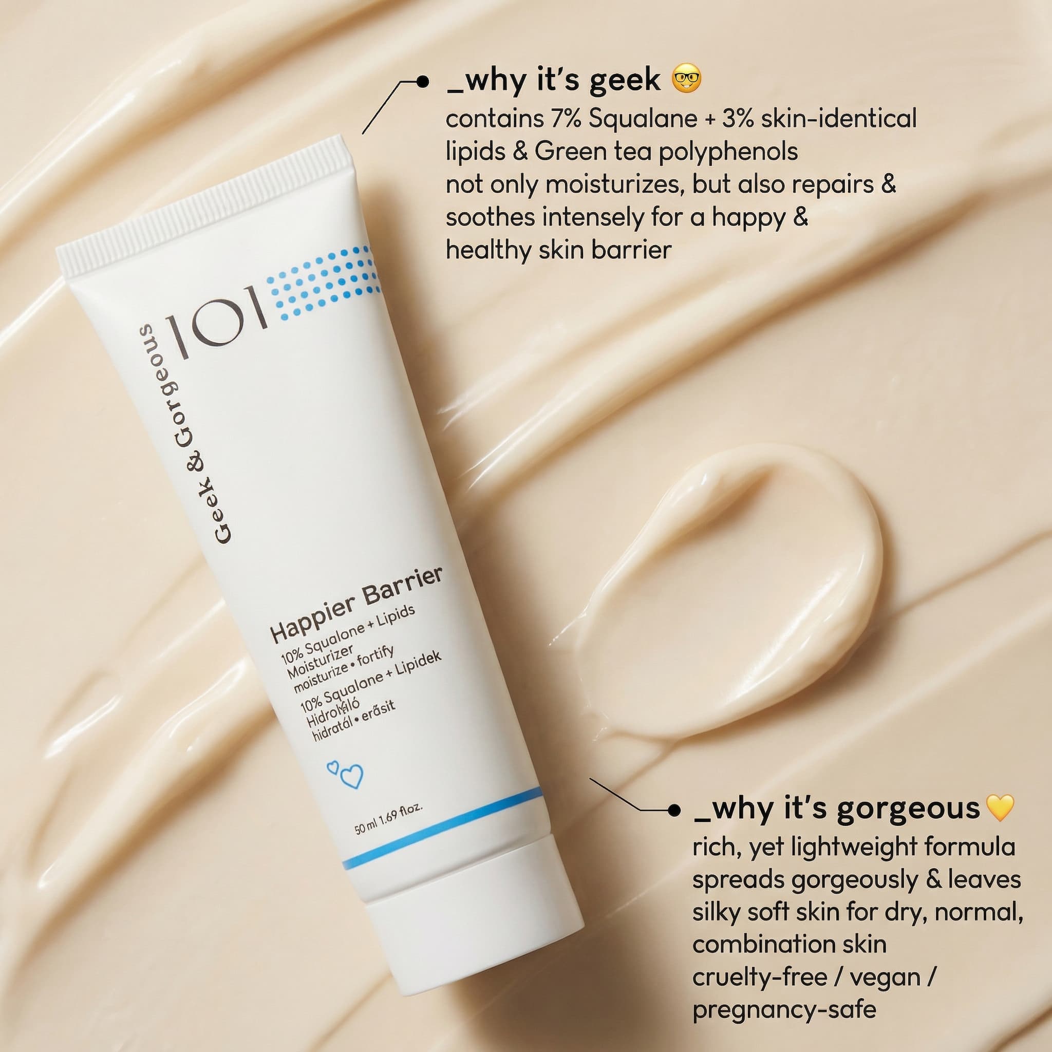 Geek & Gorgeous Happier Barrier 7% Squalane + 3% Lipids Moisturizer, 50ml