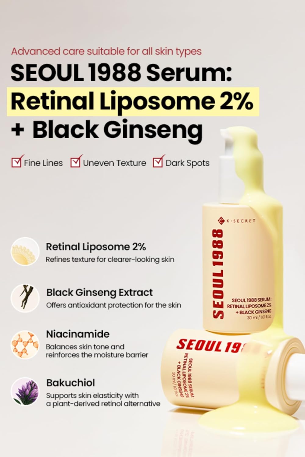 K-SECRET  SEOUL 1988 Serum Retinal Liposome 2% + Black Ginseng, 30ml