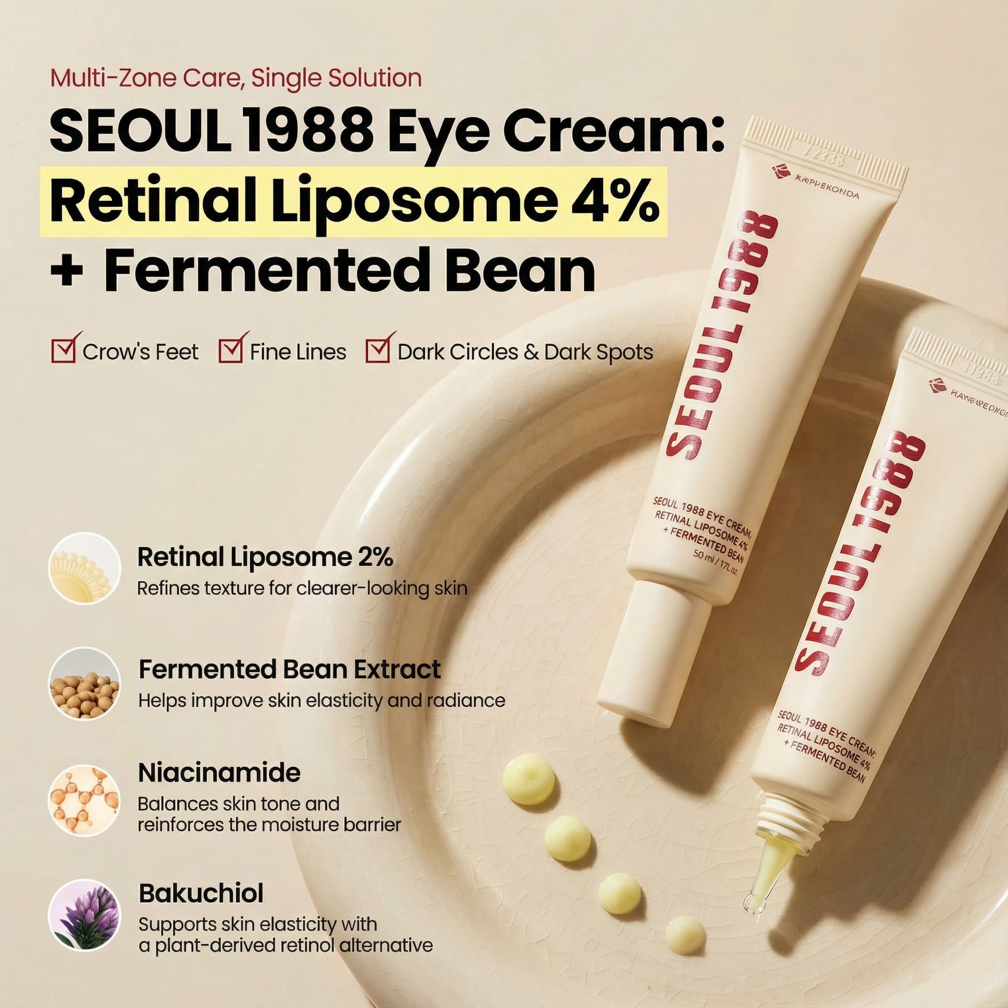 K-SECRET  SEOUL 1988 Eye Cream Retinal Liposome 4% + Fermented Bean, 30ml